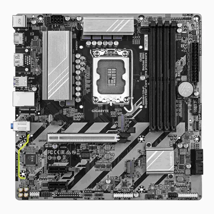 GIGABYTE B860M D3HP Motherboard - Intel Core Ultra Series CPUs, 4+1+2+1 Phases VRM, up to 9066MHz DDR5, 2xPCIe 4.0 M.2, GbE LAN, USB 3.2 Gen 1