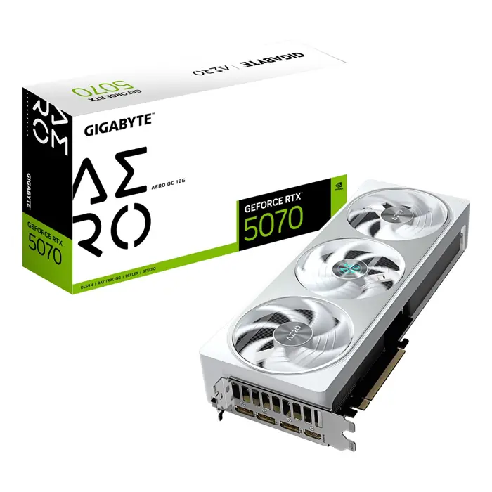 GIGABYTE GeForce RTX 5070 AERO OC 12G Graphics Card - 12GB GDDR7, 192bit, PCI-E 5.0, 2625 MHz Core Clock, 3 x DP 2.1a, 1 x HDMI 2.1b, NVIDIA DLSS 4, GV-N5070AERO OC-12GD