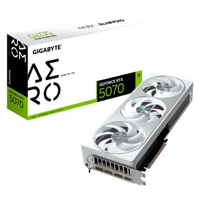 GIGABYTE GeForce RTX 5070 AERO OC 12G Graphics Card - 12GB GDDR7, 192bit, PCI-E 5.0, 2625 MHz Core Clock, 3 x DP 2.1a, 1 x HDMI 2.1b, NVIDIA DLSS 4, GV-N5070AERO OC-12GD