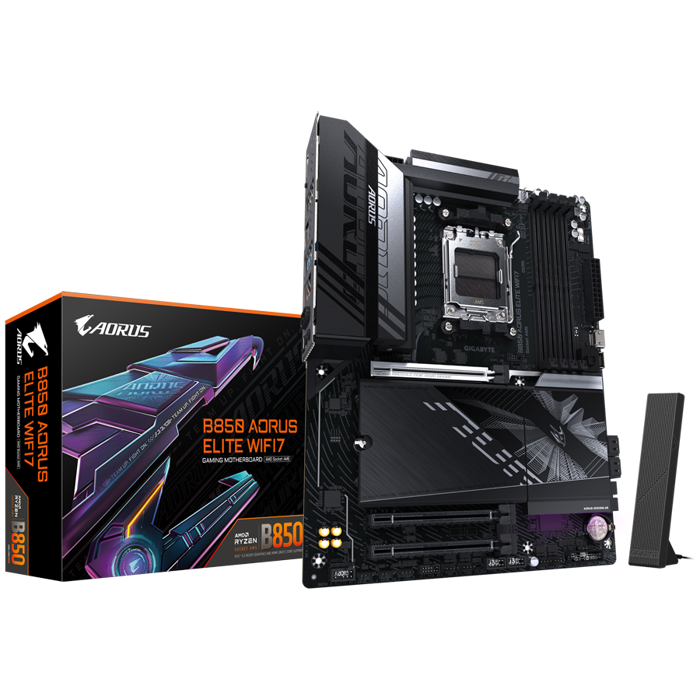 GIGABYTE Mainboard Desktop B850 AORUS ELITE WF7 (AM5, 4xDDR5, 1xDP, 1xHDMI, 2.5GLAN, WiFi7, BT5.4, 1x PCIe x16 5.0, 2xPCIe x16 supporting PCIe 3.0 x1, 3xM.2, 4xSATA3) ATX