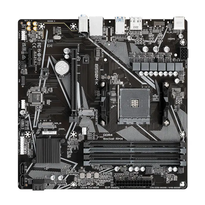 Gigabyte MB B550M K, S.AM4, 4XDDR4/4733(O.C.) PCIe 4.0, G-LAN, HDMI/DP, mATX