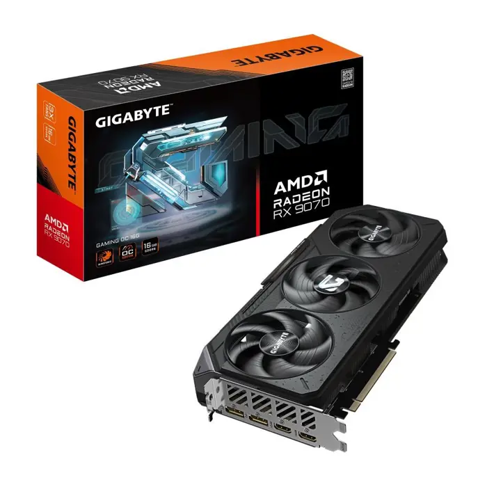 GIGABYTE Radeon RX 9070 GAMING OC 16G Graphics Card - 16GB GDDR6, 256bit, PCI-E 5.0, 2700 MHz Core Clock, 2 x DisplayPort, 2 x HDMI, GV-R9070GAMING OC-16GD
