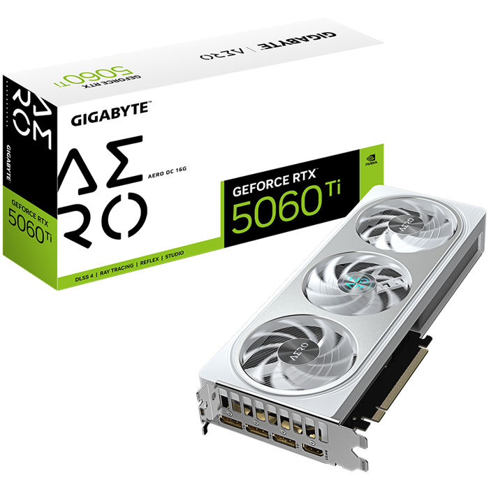 GIGABYTE Video Card NVidia GeForce RTX 5060 Ti AERO OC 16G (16GB GDDR7/128bit, PCI-E 5.0, 1x 8Pin Power connector, Recommended PSU 650W, 3xDP, 1x HDMI)
