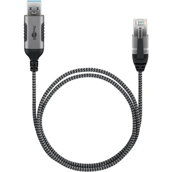 Goobay Ethernet adapter cable USB-A 3.2 Gen1 > RJ-45 (black/grey, 5 meters)