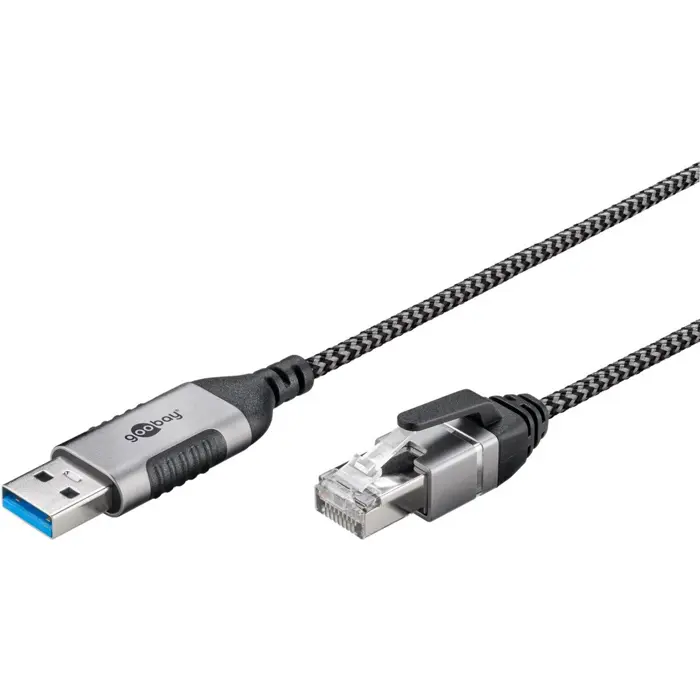 Goobay Ethernet adapter cable USB-A 3.2 Gen1 > RJ-45 (black/grey, 5 meters)