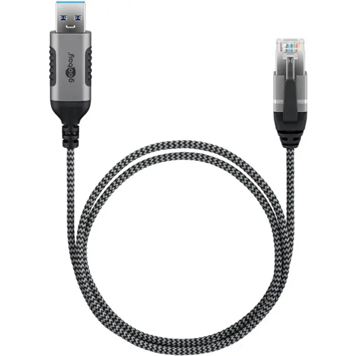 goobay Ethernet adapter cable USB-A 3.2 Gen1 > RJ-45, Slim (black/gray, 1 meter)