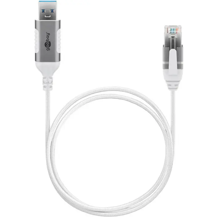 goobay Ethernet adapter cable USB-A 3.2 Gen1 > RJ-45, Slim (white, 1 meter)