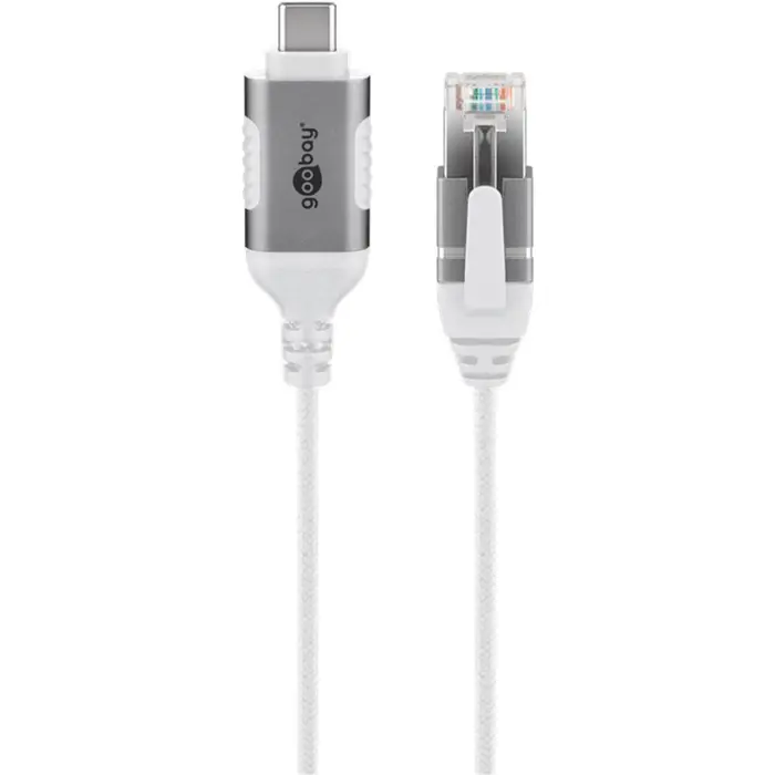 goobay Ethernet adapter cable USB-C 3.2 Gen2 > RJ-45, Slim (white, 2 meters)