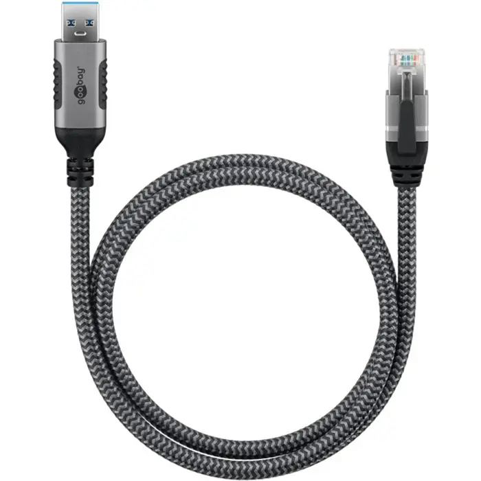 goobay Ethernet cable USB-A 3.2 Gen1 plug > RJ-45 plug, LAN adapter (black/silver, 10 meters)