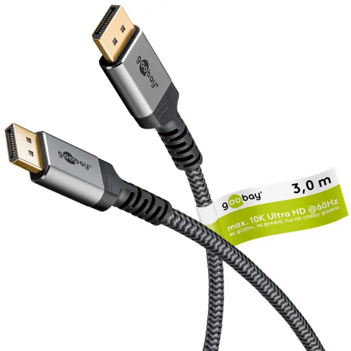 Goobay Plus DisplayPort 2.0/2.1 cable, 16K @ 60Hz, 80 Gbit/s (gray, 3 meters)