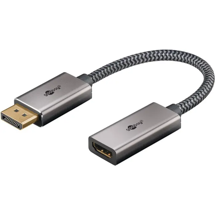 Goobay Plus DisplayPort > HDMI adapter cable, 4K @ 60Hz (gray, 20cm, 32 Gbit/s)