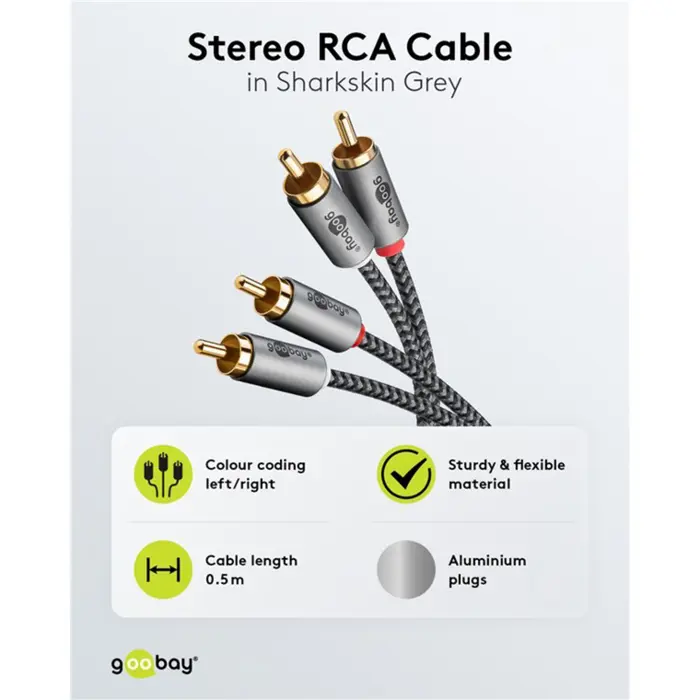 goobay Plus stereo RCA cable (black/silver, 5 meters)