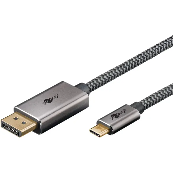 goobay USB adapter cable, USB-C plug > DisplayPort plug, 4K 60Hz black/silver, 2 meters, textile cable