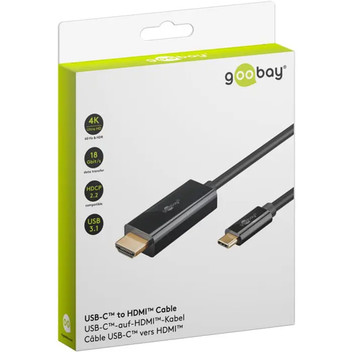Goobay USB adapter cable, USB-C plug > HDMI plug, 4K / 60Hz (black, 2 meters)