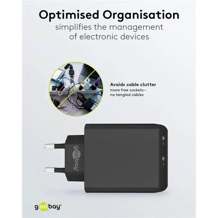 goobay USB-C dual fast charger 36 watts, PD (black, 2x USB-C, Power Delivery)