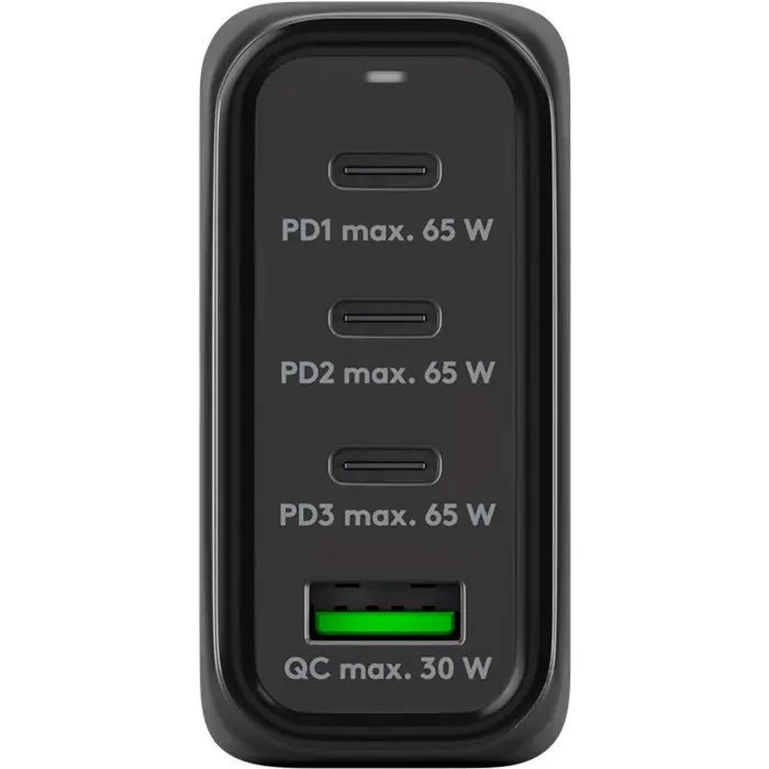 goobay USB-C multiport quick charger, PD, GaN, 68 watts (black, 3x USB-C, 1x USB-A, Power Delivery, QuickCharge)