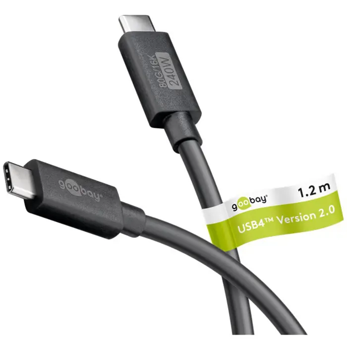 goobay USB4 Version 2.0 cable, USB-C plug > USB-C plug, 80Gbit/s black, 1.2 meters, charging with up to 240 watts