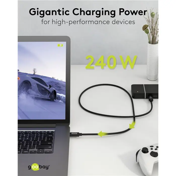 goobay USB4 Version 2.0 cable, USB-C plug > USB-C plug, 80Gbit/s black, 1.2 meters, charging with up to 240 watts