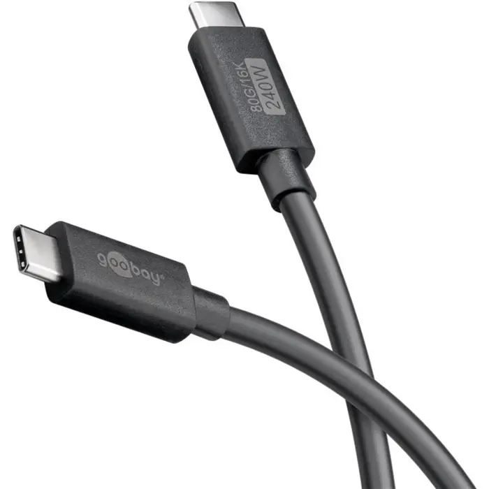 goobay USB4 Version 2.0 cable, USB-C plug > USB-C plug, 80Gbit/s black, 1.2 meters, charging with up to 240 watts