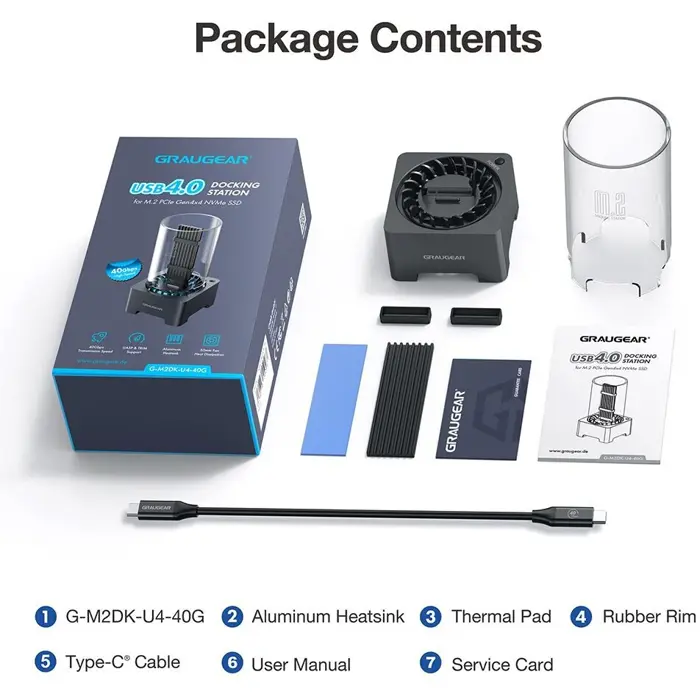 Graugear USB 4.0 Docking Station für M.2 NVMe SSD mit Heatsink und Lüfter-G-M2DK-U4-40G
