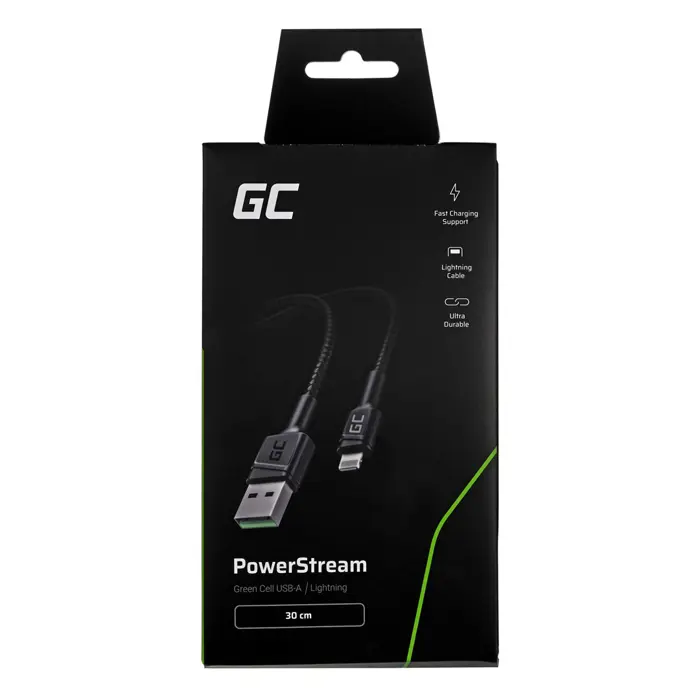 Green Cell KABGC24 lightning cable 0.3 m Black