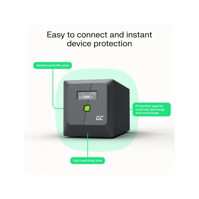Green Cell UPS (UPSLM360) 650VA/360W, Modified sine wave, Line Interactive AVR, LCD