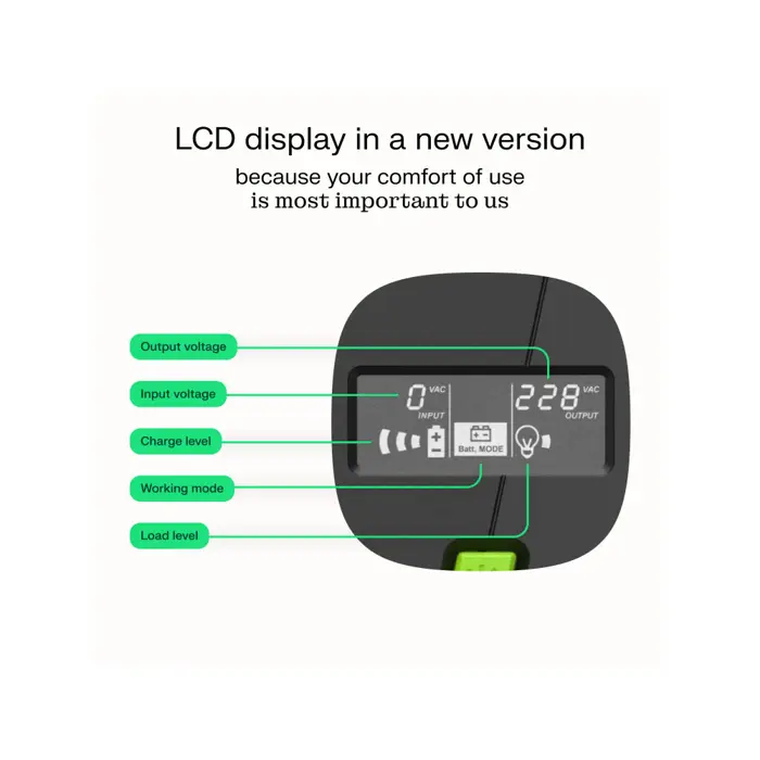 Green Cell UPS (UPSLM600) 1000VA/600W, Modified sine wave, Line Interactive AVR, LCD
