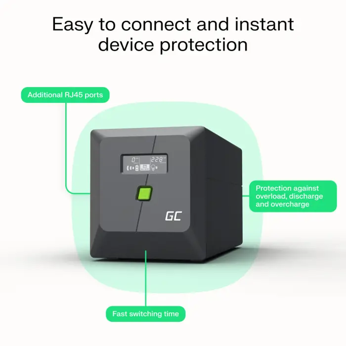 Green Cell UPS (UPSLP480) 750VA/480W, Pure sine wave, Line Interactive AVR, PowerProof with LCD