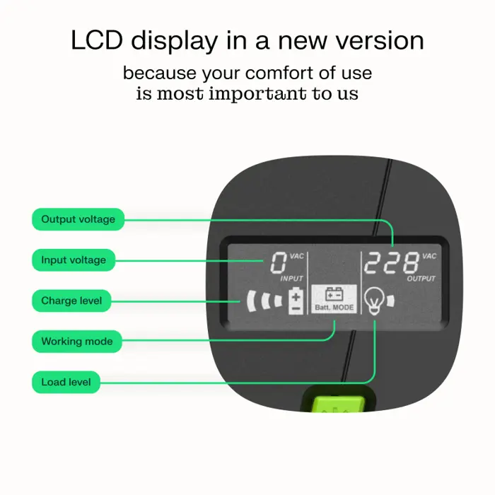 Green Cell UPS (UPSLP480) 750VA/480W, Pure sine wave, Line Interactive AVR, PowerProof with LCD
