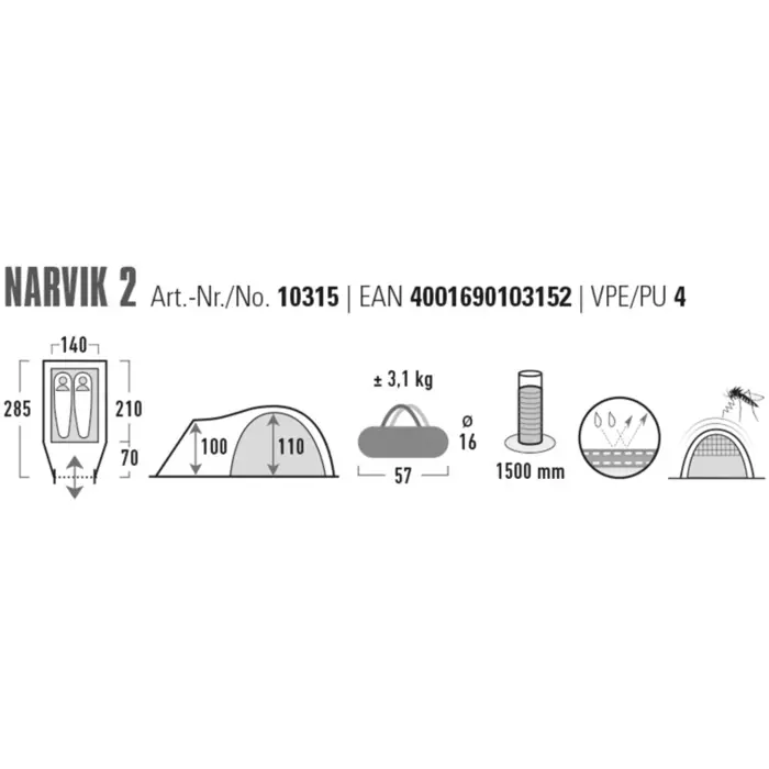 High Peak dome tent Narvik 2 (blue/dark grey)