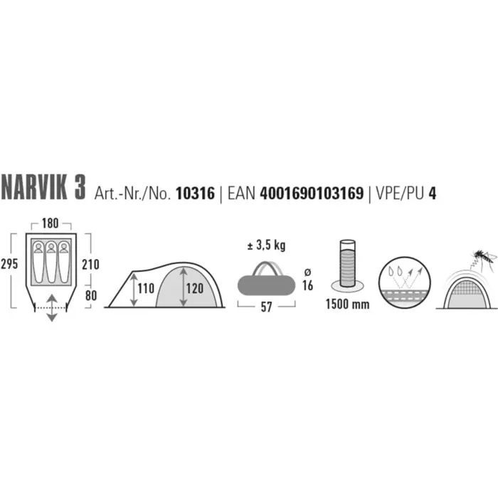High Peak dome tent Narvik 3 (blue/dark grey)