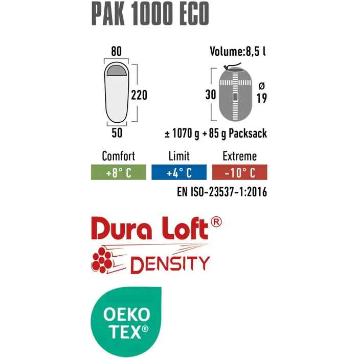 High Peak mummy sleeping bag Pak 1000 ECO (dark green/red)
