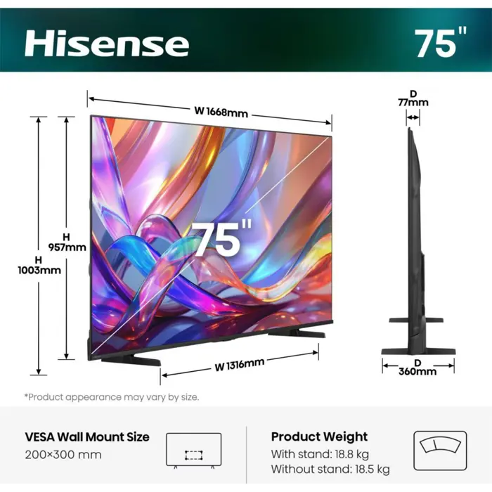 Hisense 75E7S Hi-QLED TV (189 cm (75 inches), black, UltraHD/4K, triple tuner)