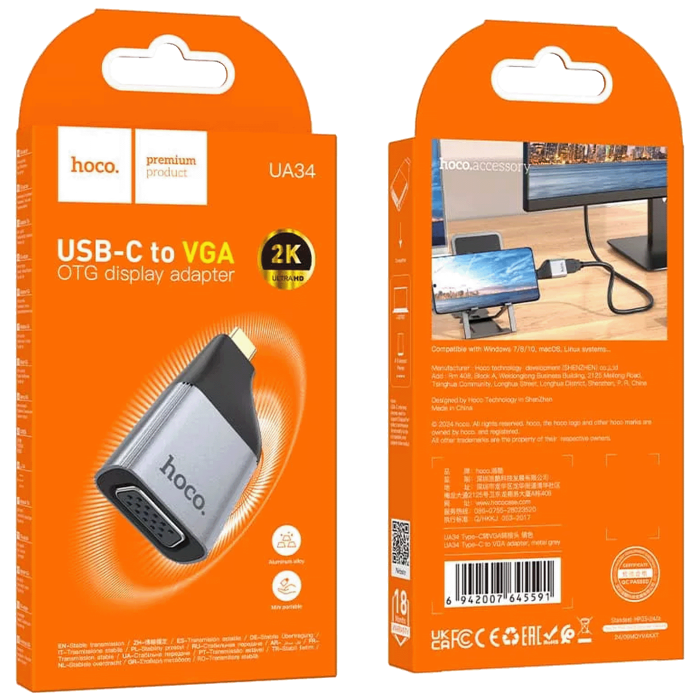 hoco. Adapter USB type C na VGA, 2K, OTG - UA34