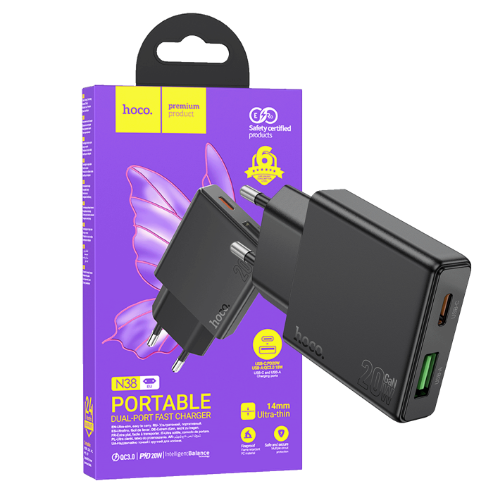 hoco. Punjač kućni, brzi, PD20W + QC3.0 Dual Port - N38 Delgado EU