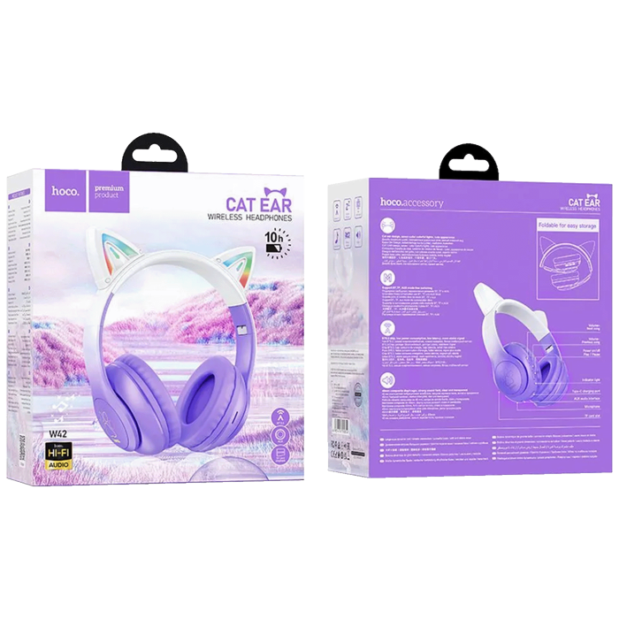 hoco. Slušalice bežične sa mikrofonom, Bluetooth - W42 Cat Ears, Purple Grape