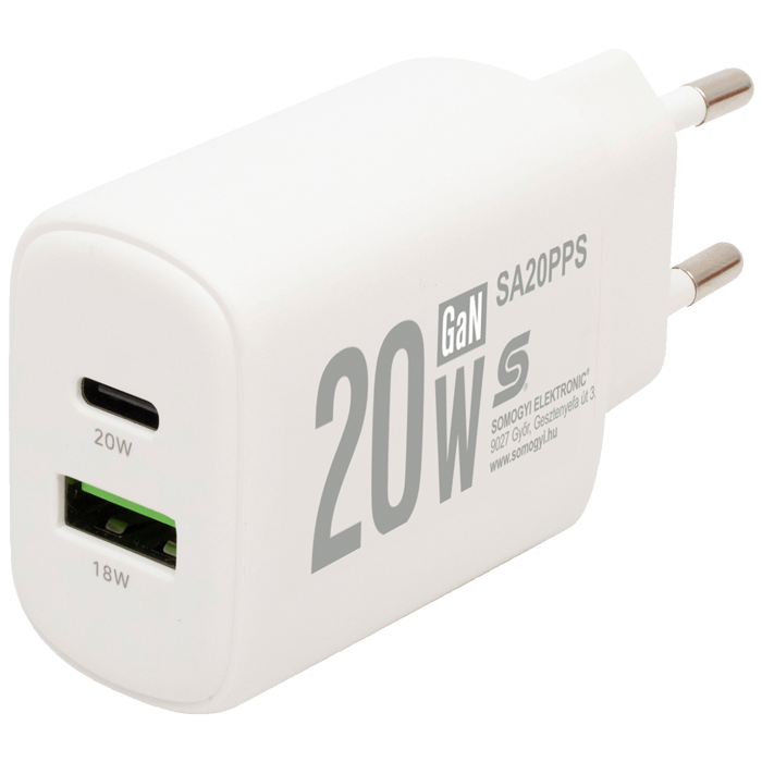 home Punjač kučni, brzi, 1 x USB-A, 1 x USB-C, 20W, GaN - SA20PPS