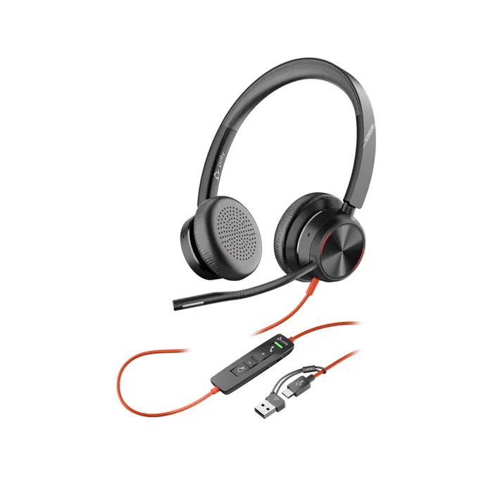 HP Poly Blackwire 8225 Stereo USB-C Headset +USB-C/A Adapter