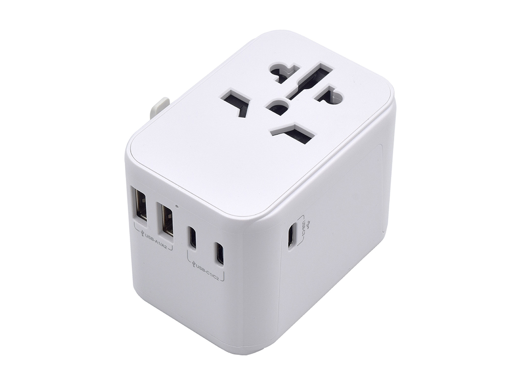 Potovalni polnilec Ewent EW1470, univerzalni, EU/USA/UK/AUS/CN/IT, 2xUSB-A, 3xUSB-C, bel - EW1470