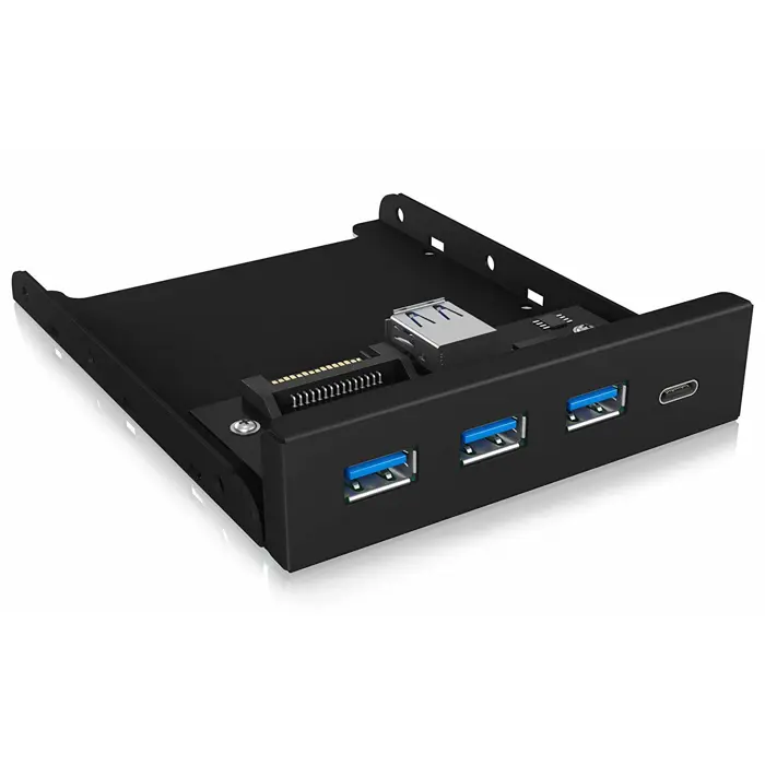 ICY BOX IB-HUB1418-i3, front panel (black, 3x USB 3.0 Type-A, 1x USB Type-C)