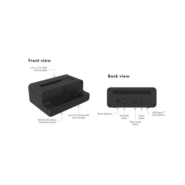 Icybox IB-2914MSCL-C31 docking station and cloning for M.2 NVMe SSD & 2.5''/3.5'' SATA SSD/HDD