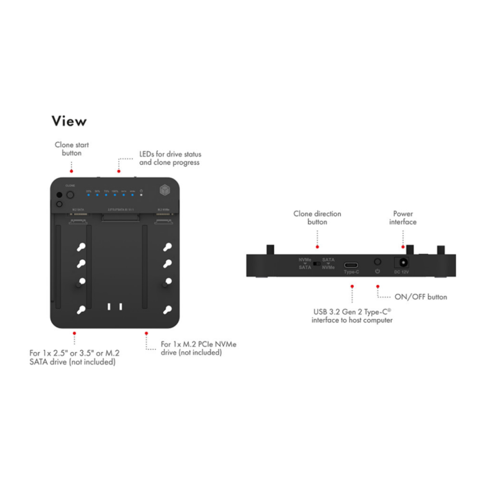 Icybox IB-2915MSCL-C31 "clone & dock" station for M.2 NVME & SATA 2.5”/3.5” SSD/HDD