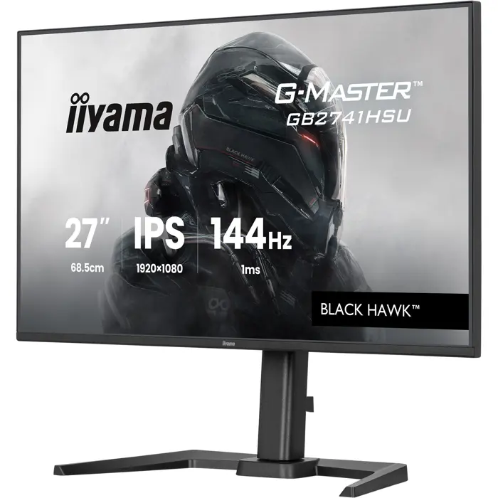 iiyama G-Master GB2741HSU-B1 Black Hawk, Gaming Monitor - 27 - black (matte), FullHD, IPS, HDMI, DP, FreeSync, USB hub, height adjustment, 144Hz panel