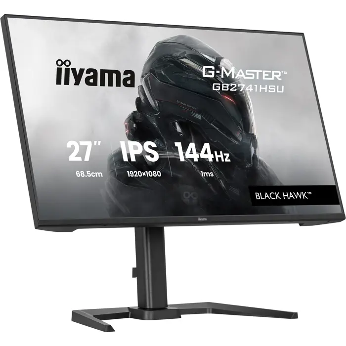 iiyama G-Master GB2741HSU-B1 Black Hawk, Gaming Monitor - 27 - black (matte), FullHD, IPS, HDMI, DP, FreeSync, USB hub, height adjustment, 144Hz panel