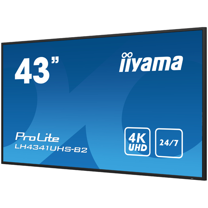 IIYAMA LFD LH4341UHS-B2 43" Professional Digital Signage display with 4K UHD resolution and 24/7 3840x2160 16:9 500cd 1200:1 8ms landscape, portrait
