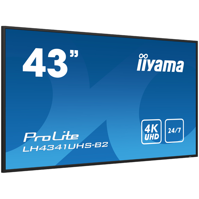 IIYAMA LFD LH4341UHS-B2 43" Professional Digital Signage display with 4K UHD resolution and 24/7 3840x2160 16:9 500cd 1200:1 8ms landscape, portrait
