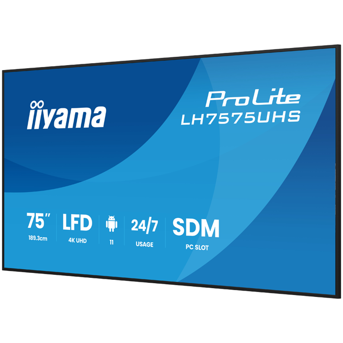 Iiyama ProLite LH7575UHS-B2AG 75" Diagonal Class (74.5" viewable) LED-backlit LCD display digital signage with built-in media player SDM Slot PC 4K UHD (2160p) 3840 x 2160 black (bezel) matte finish