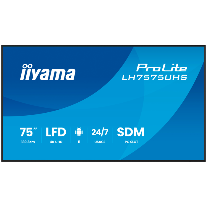 Iiyama ProLite LH7575UHS-B2AG 75" Diagonal Class (74.5" viewable) LED-backlit LCD display digital signage with built-in media player SDM Slot PC 4K UHD (2160p) 3840 x 2160 black (bezel) matte finish
