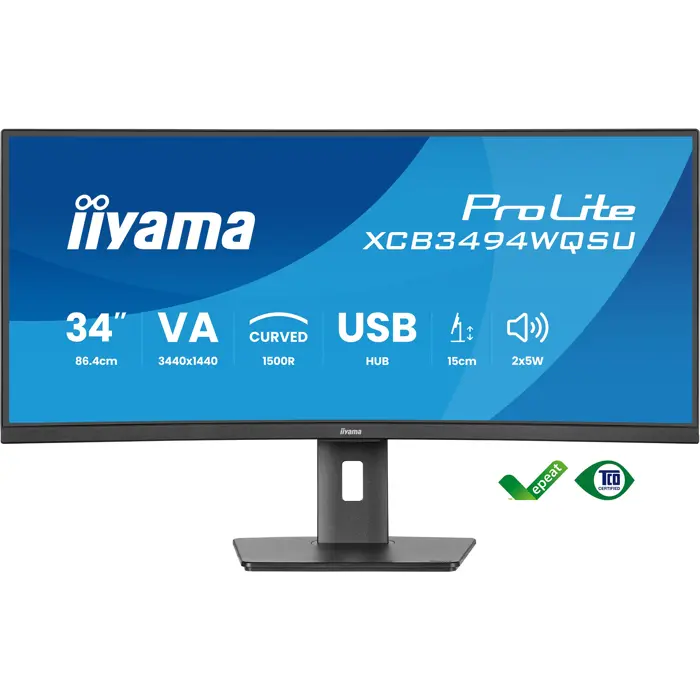 Iiyama ProLite XCB3494WQSU-B1 - 34 - black (matt), WQHD, VA, curved, AMD FreeSync Premium, 120Hz panel