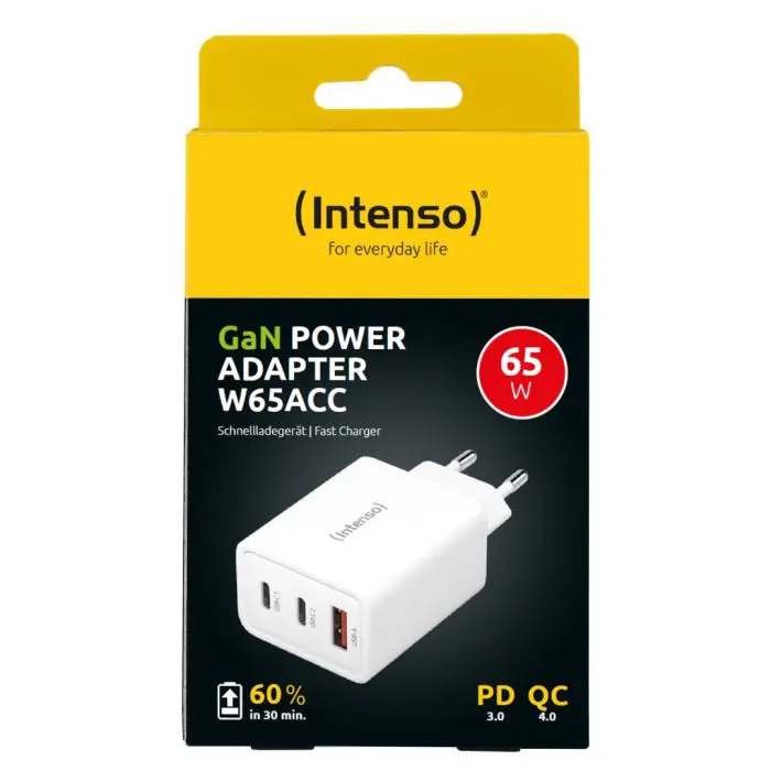 Intenso 65W GaN power supply with 2xUSB-C and 1xUSB-A connector W65ACC